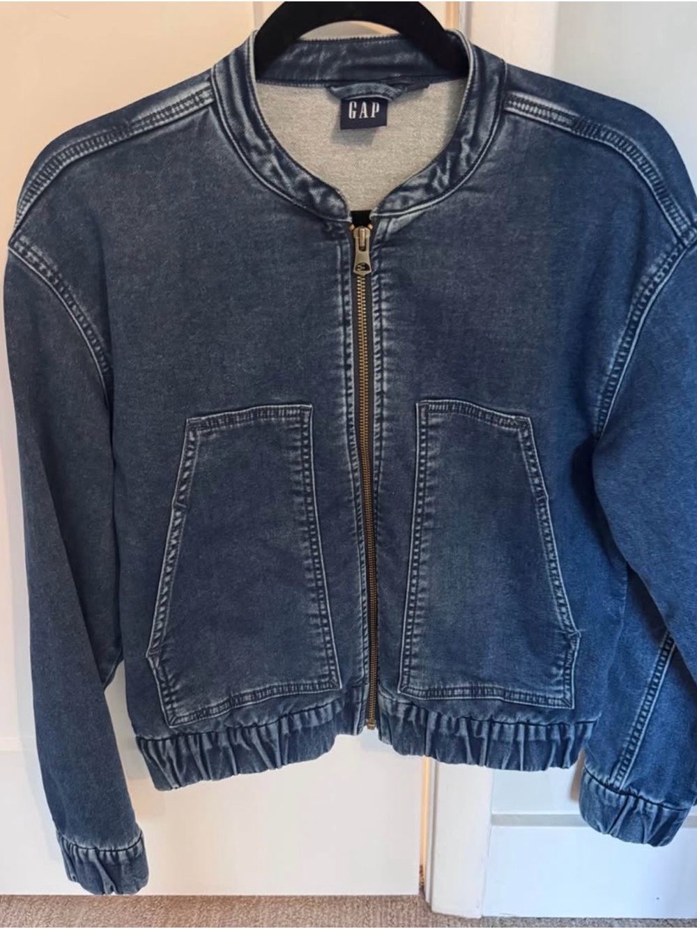 GAP Women's Indigo Blue Denim Bomber Jacket